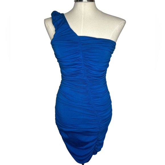 Tart Collections Samantha One Shoulder Bodycon Ruched MiniDress Sz S Cobalt Blue - Picture 1 of 7
